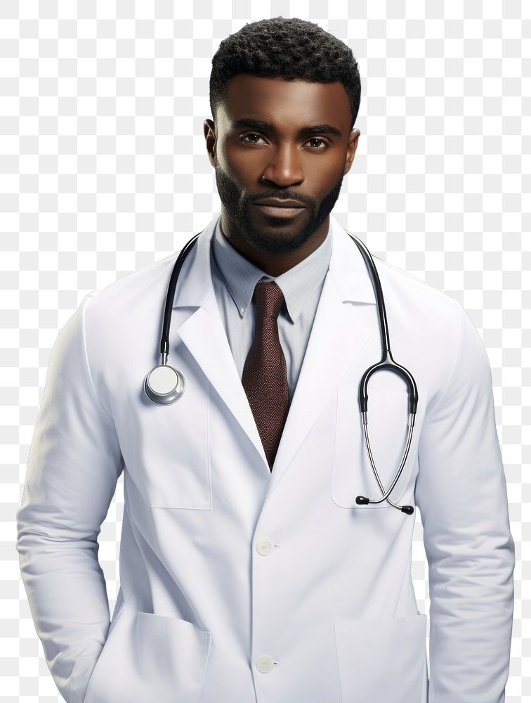 PNG Black men wearing medical doctor white coat portrait adult stethoscope.