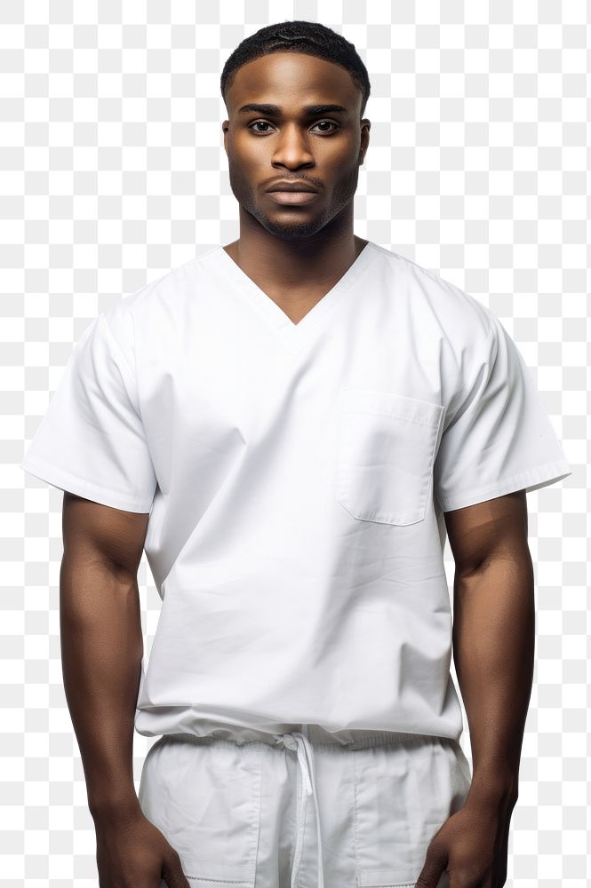 PNG Black men wearing white medical scrubs suits portrait t-shirt sleeve.
