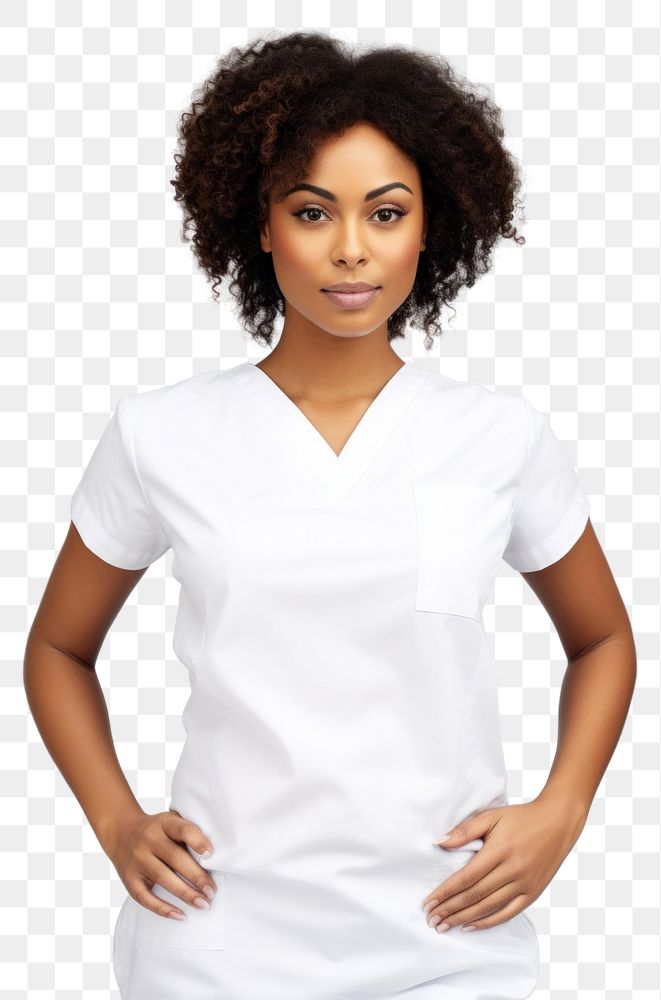PNG Black women wearing white medical scrubs suits portrait sleeve blouse.