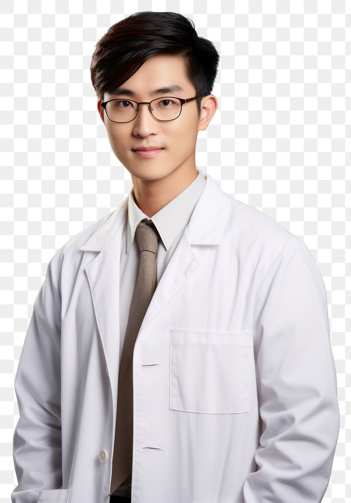 PNG Glasses asian men wearing medical doctor white coat portrait adult white background.