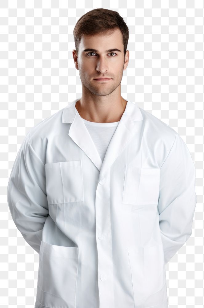 PNG White men wearing white medical scrubs suits portrait shirt adult.