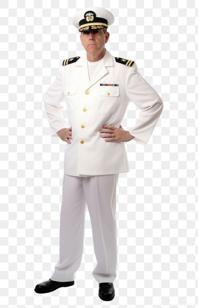 PNG White man wearing white ship captain uniform portrait officer adult.