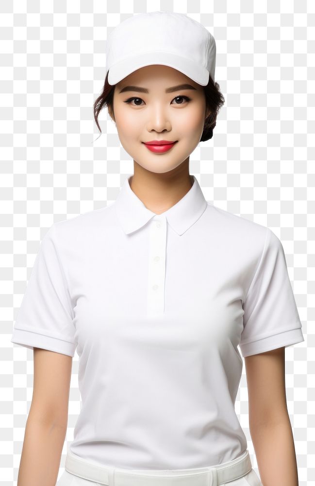 PNG Asian woman wearing blank white fast food uniform portrait t-shirt sleeve.