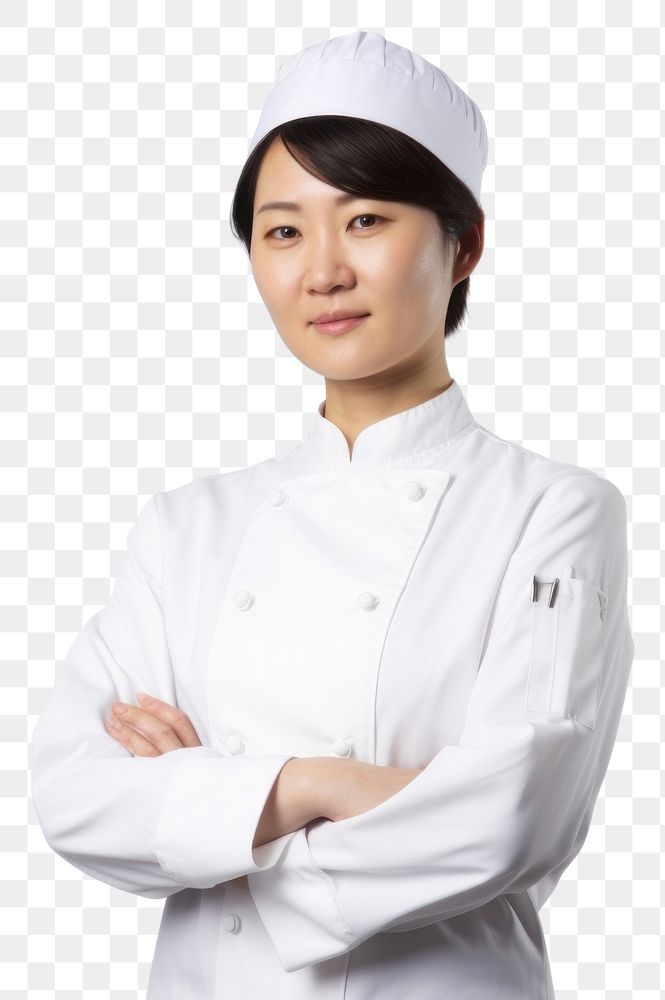 PNG Asian women wearing white chef uniform portrait adult white background.