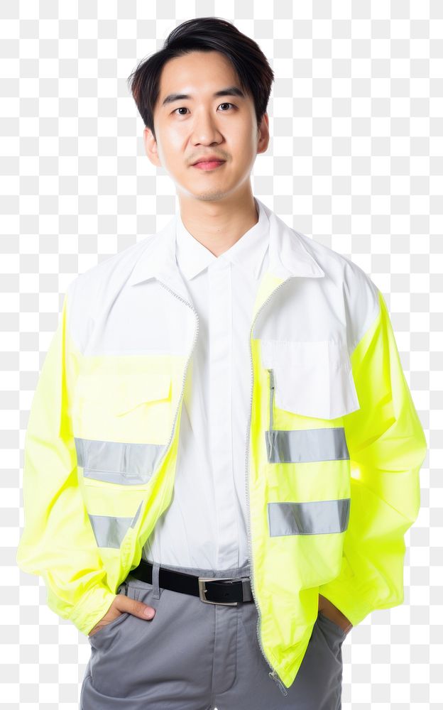 PNG Asian man wearing white engineer fluorescent jacket uniform portrait hardhat helmet.