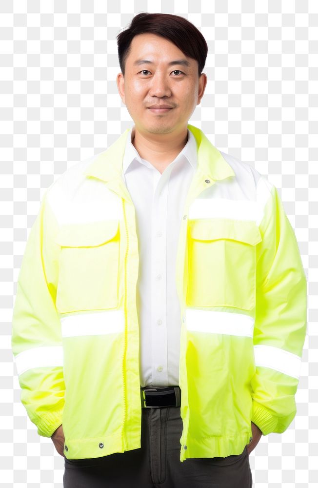 PNG Asian man wearing white engineer fluorescent jacket uniform portrait shirt adult.