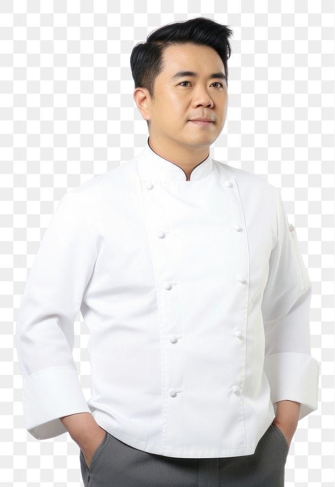 PNG Asian men wearing white chef uniform portrait shirt adult.