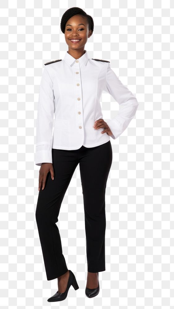 PNG Black woman wearing white cabin crew uniform portrait adult coat.