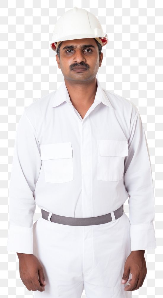 PNG Indian man wearing white fireman uniform portrait hardhat helmet.