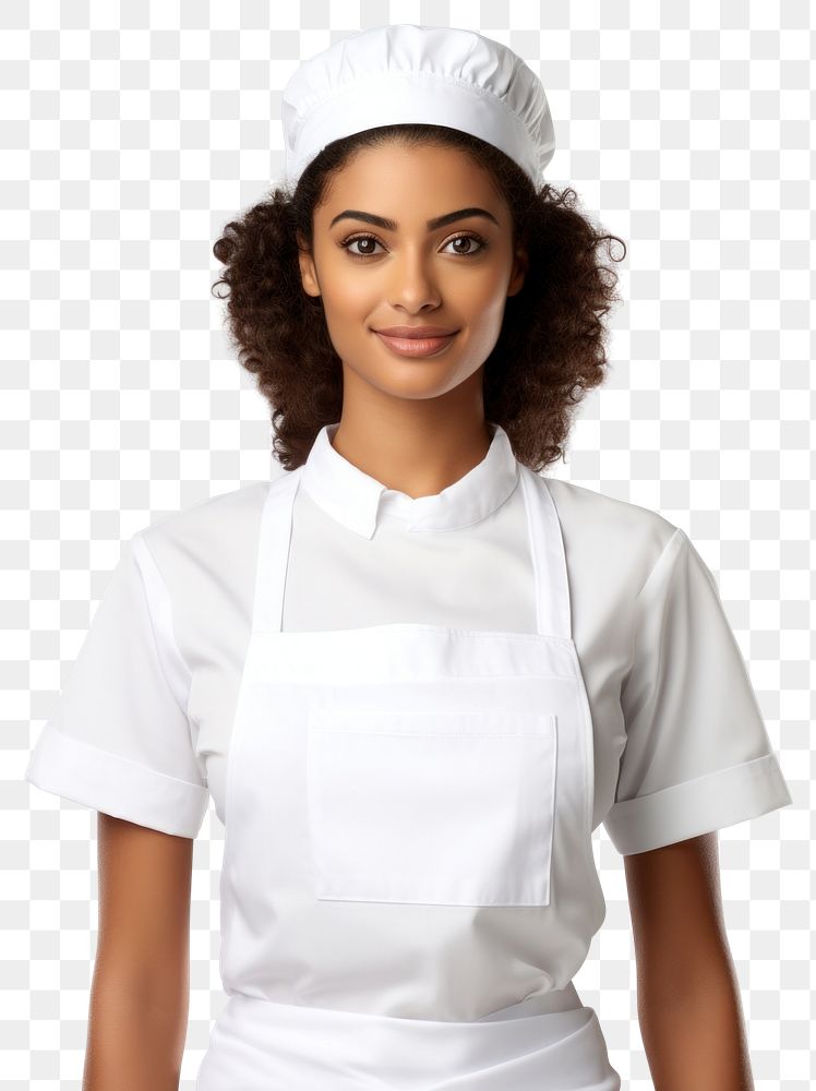 PNG Latin woman wearing blank white fast food uniform portrait adult white background.