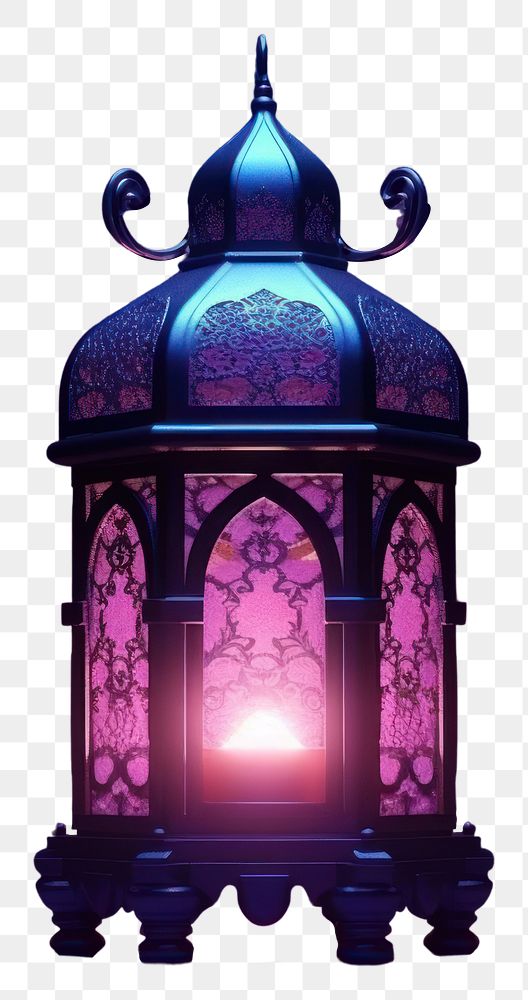 PNG  Ornamental Arabic lantern lighting glowing purple.