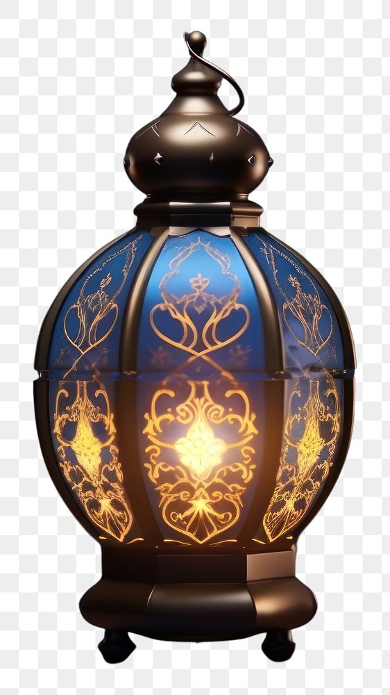 PNG  Ornamental Arabic lantern glowing burning candle.