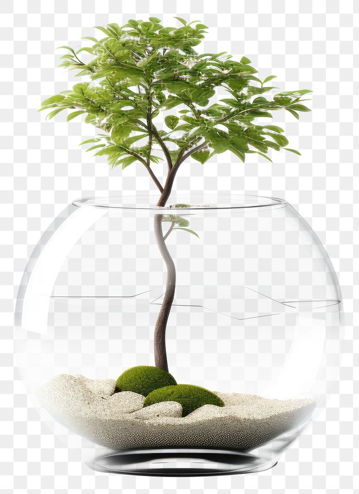 PNG Transparent glass mini simple tree pot bonsai plant vase.