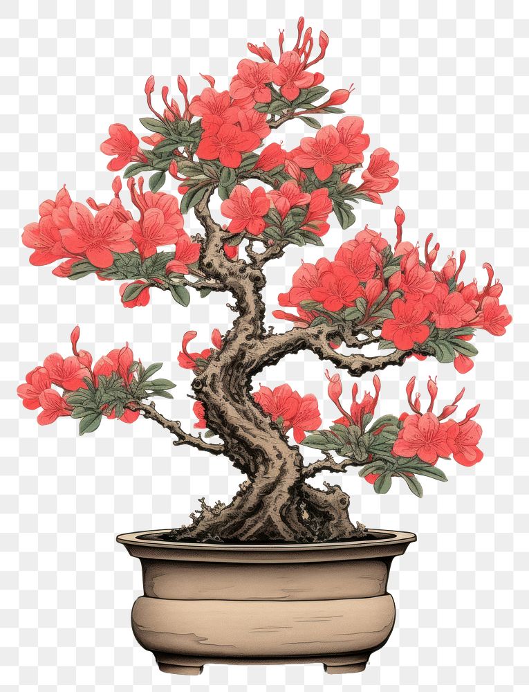 PNG  An isolated azalea bonzai pot flower bonsai plant. AI generated Image by rawpixel.