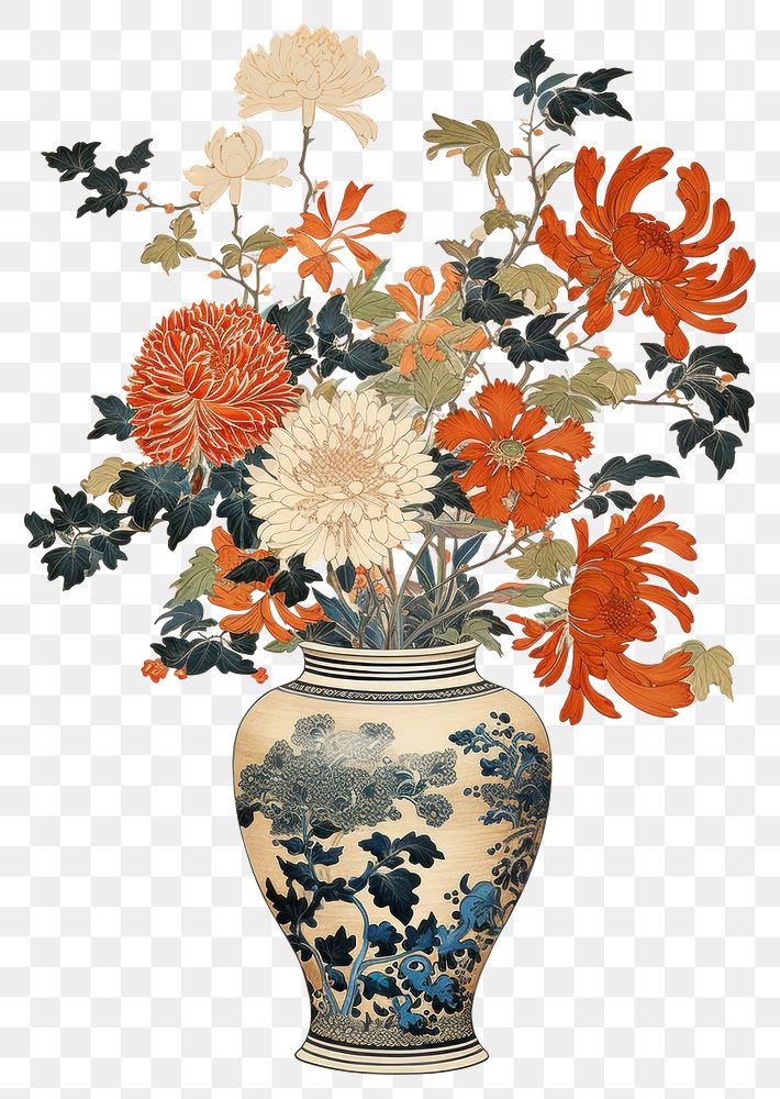 PNG  An isolated flower vase art porcelain painting