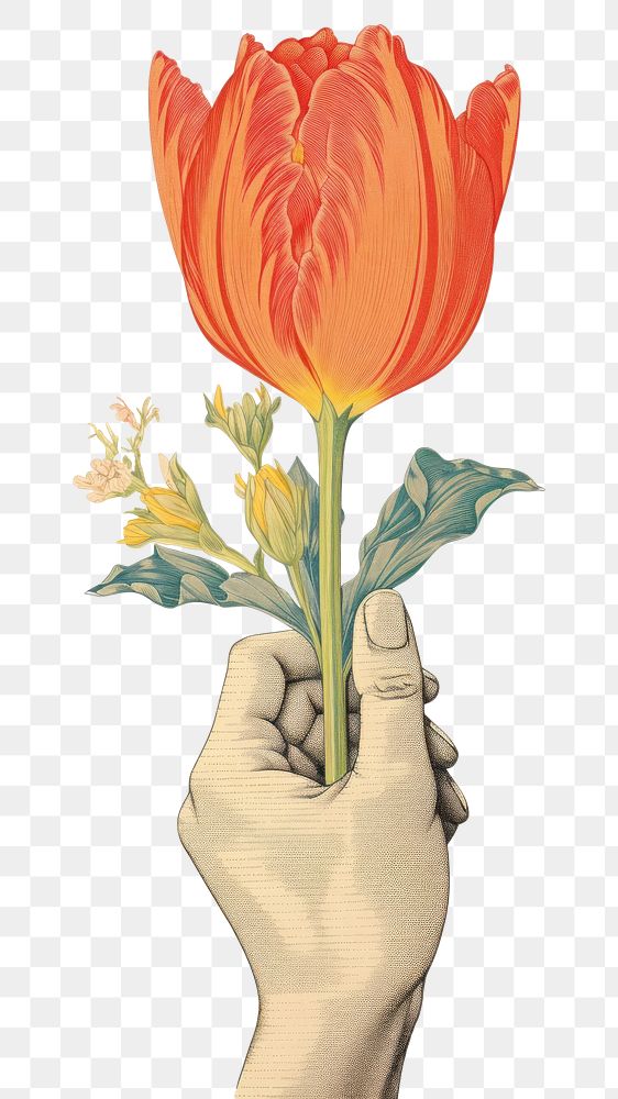 PNG  An isolated hand hold tulip flower art drawing