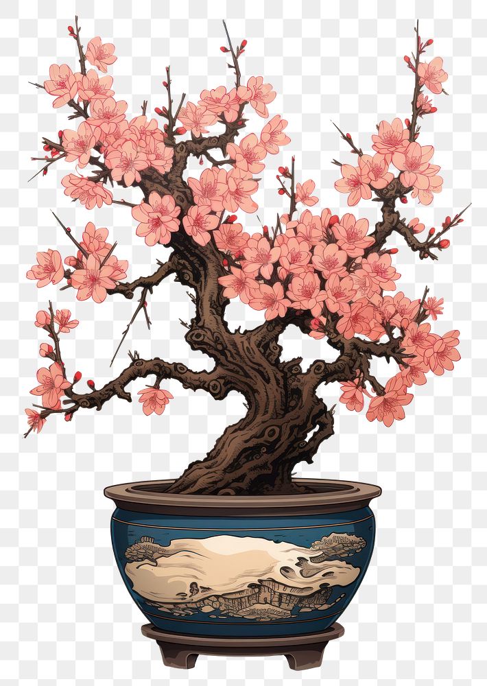 PNG  An isolated sakura bonzai pot flower blossom bonsai