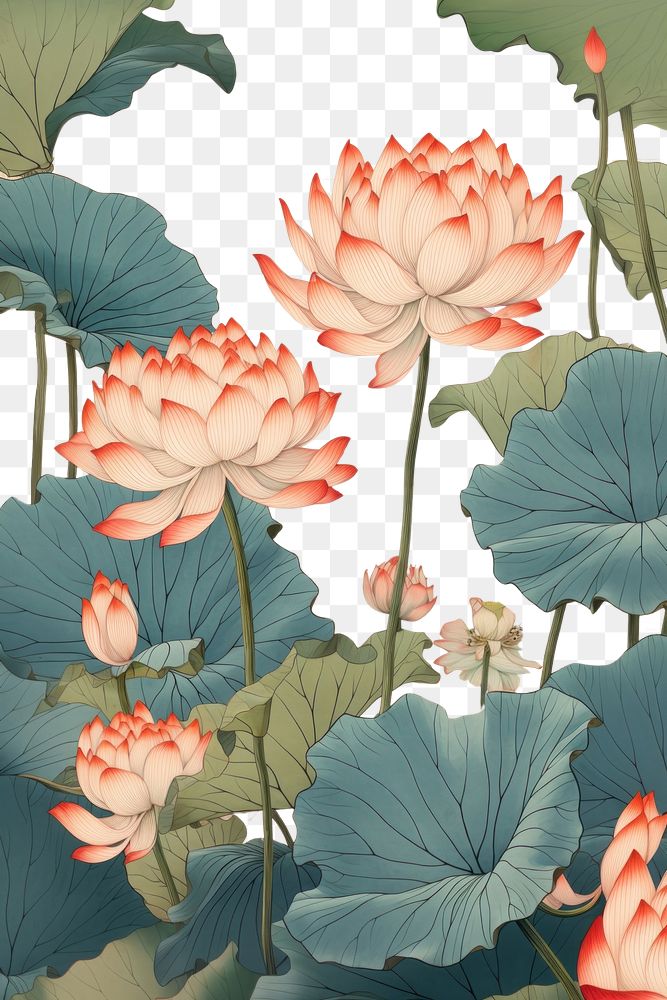 PNG  Isolated lotus flower art backgrounds. AI generated Image by rawpixel.