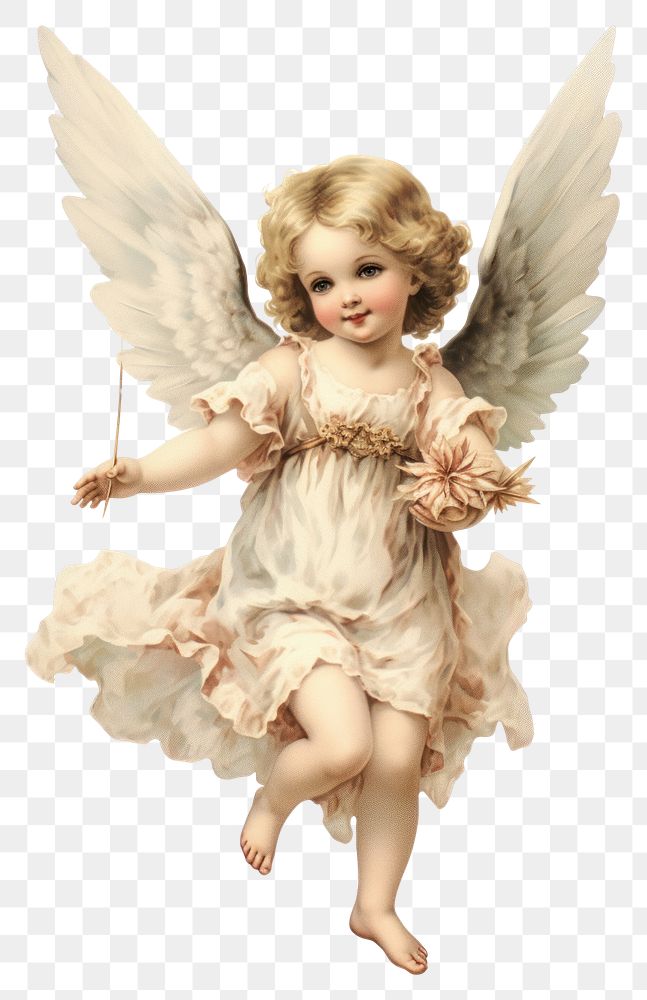 PNG Vintage fairy cherub flying angel doll toy.