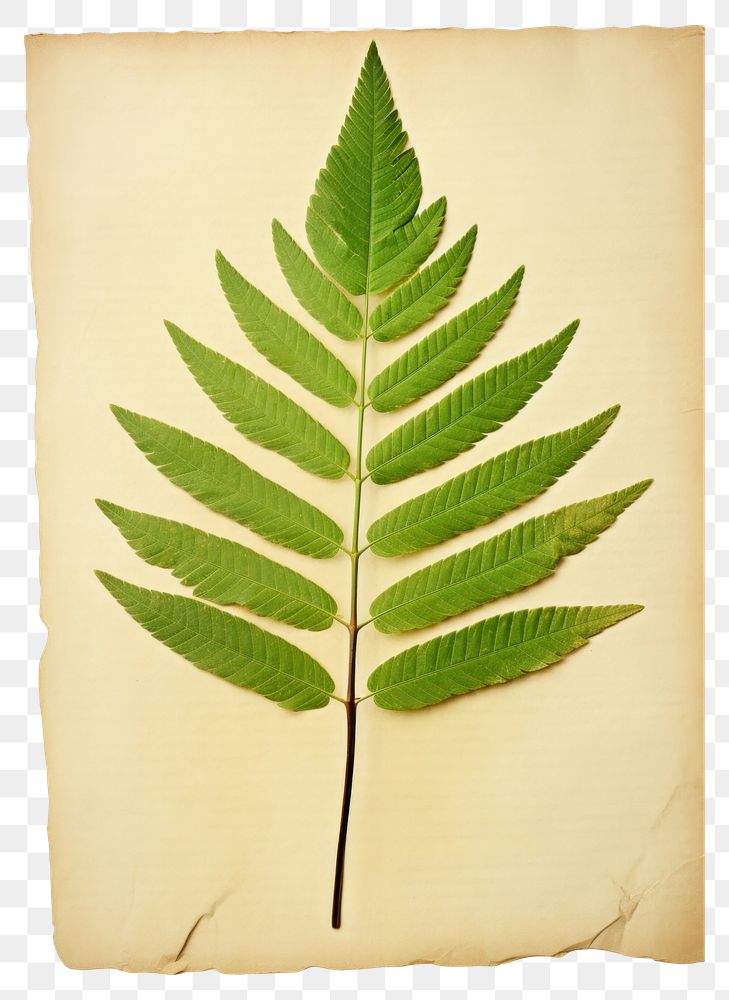 PNG  Real Pressed a rowan leaf green plant paper fern.