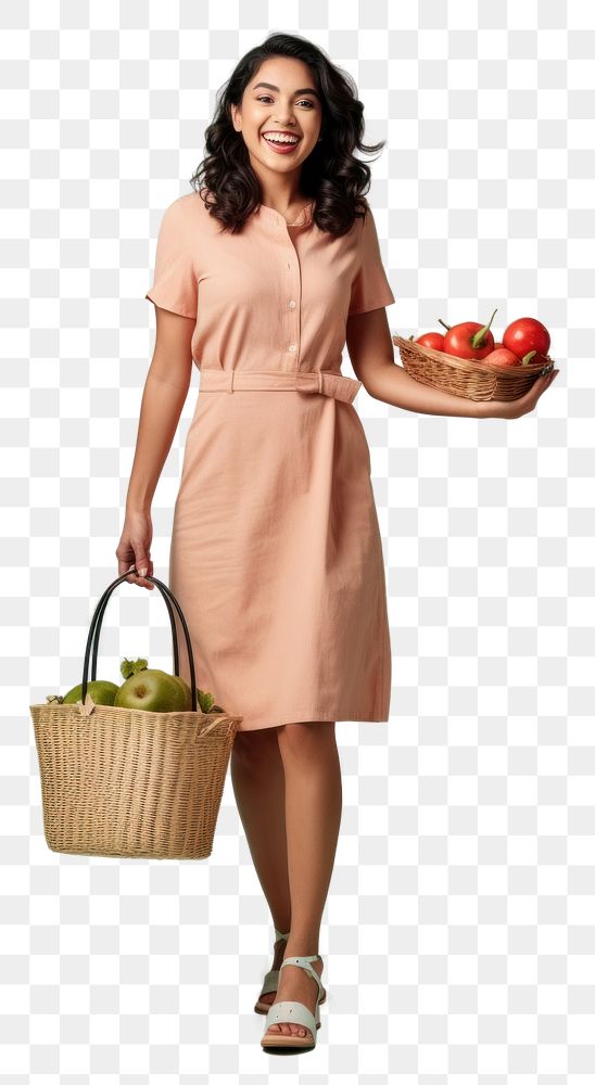 PNG A joyful Hispanic woman holding shopping basket adult hairstyle container.