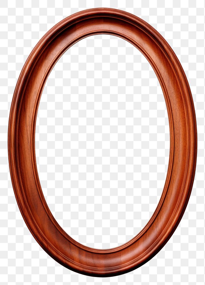 PNG  Mahogany wood oval frame photo white background.