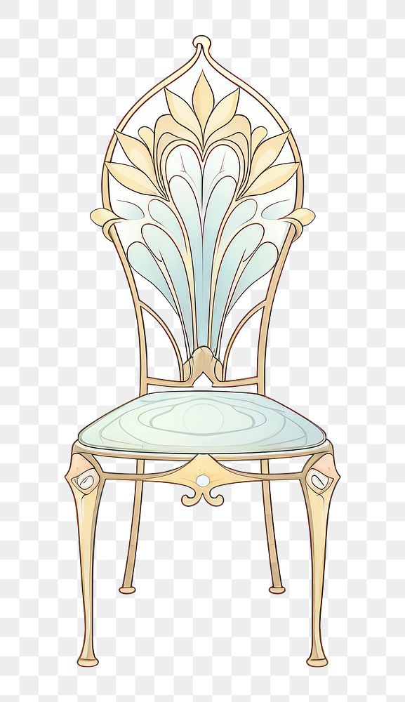 illustration of *chair Alphonse Mucha style* isolated on white background --ar 3:2 --style 19pADPufIwHTB19
