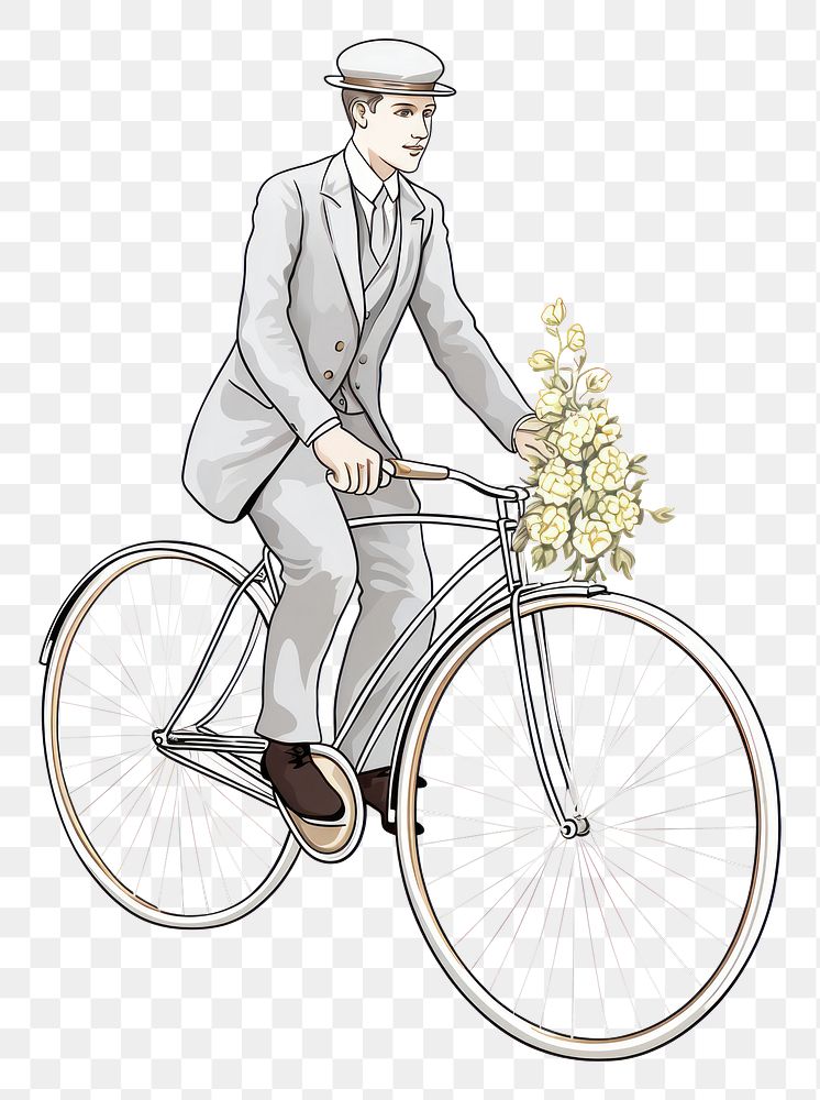 illustration of *a man riding bicycle Alphonse Mucha style* isolated on white background --style 19pADPufIwHTB19 --ar 2:3
