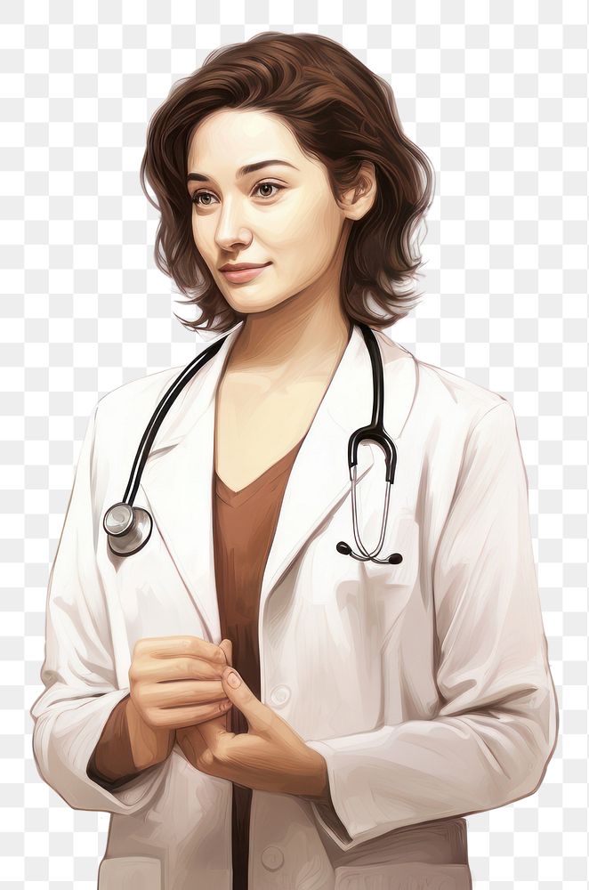 PNG Young lady doctor adult white background stethoscope.