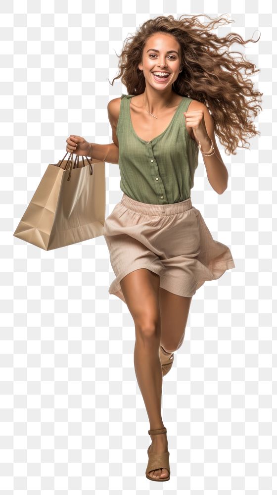 PNG Happy Hispanic woman shopping and running handbag adult consumerism.