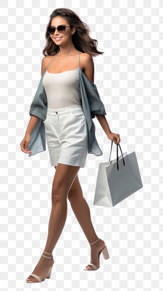 PNG Happy Hispanic woman shopping and walking miniskirt footwear handbag