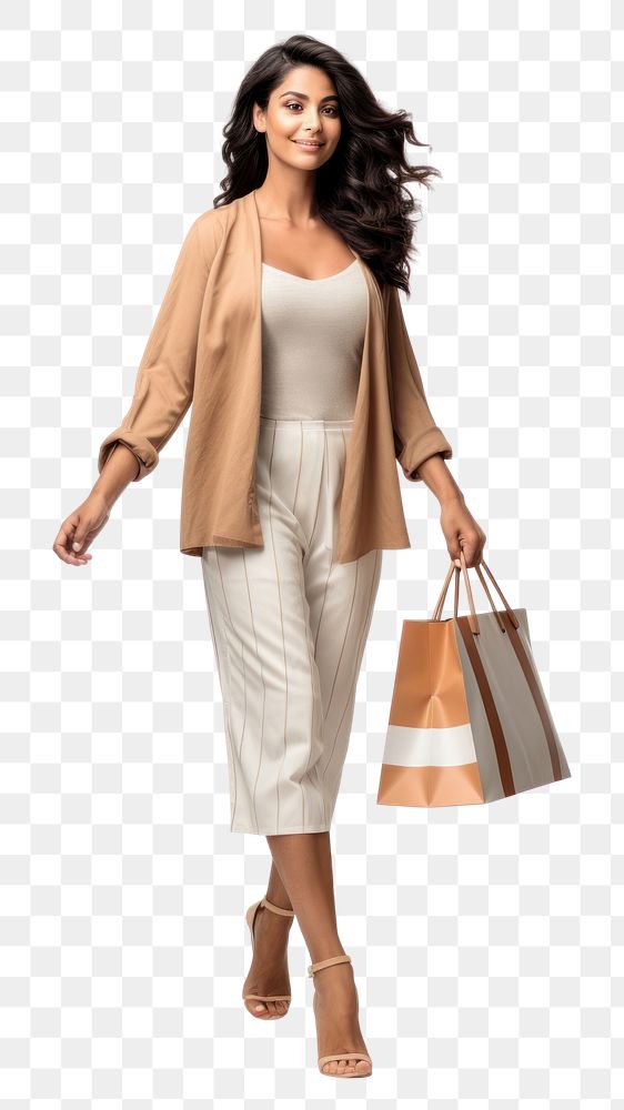 PNG Happy Hispanic woman shopping and walking handbag sleeve dress