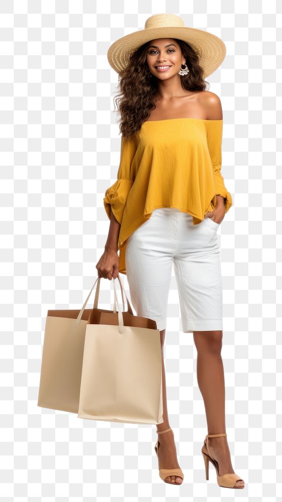 PNG Happy Hispanic woman shopping footwear handbag summer.