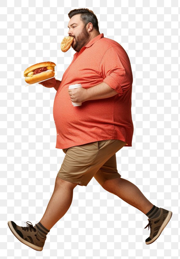 PNG  A chubby man eating berger person adult human. AI generated Image by rawpixel.