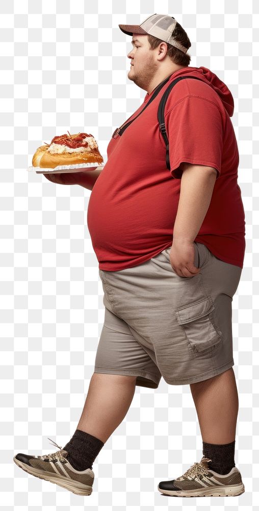 PNG  A chubby man eating berger person human food. AI generated Image by rawpixel.