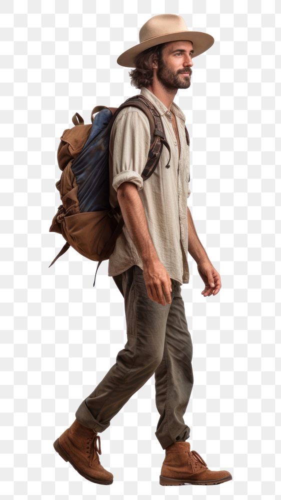 PNG A happy American traveler walking backpack person