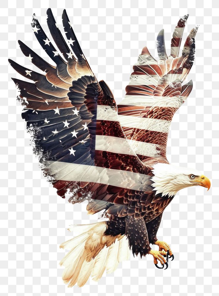 PNG A isolated full body eagle with america flag animal flying bird.