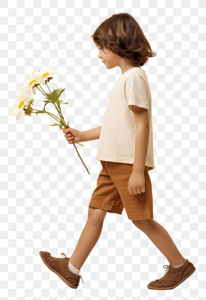 PNG A kid with flower walking footwear person. AI generated Image by rawpixel.