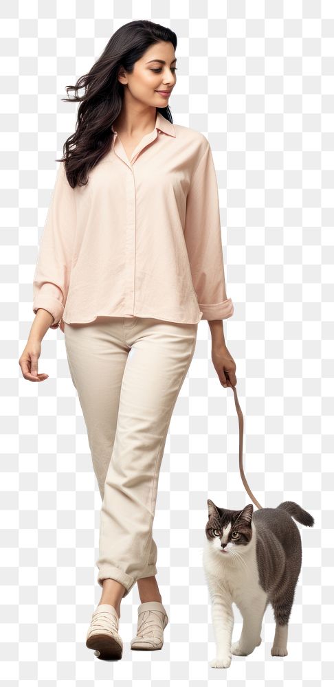 PNG An Asian woman with cat walking blouse animal. AI generated Image by rawpixel.