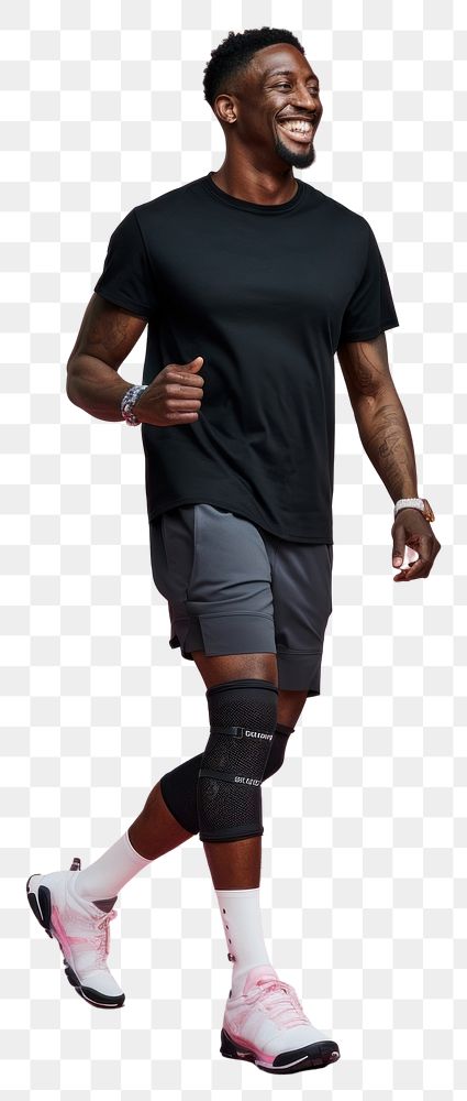 PNG  An happy black sport man with prosthetic leg footwear shorts sports. AI generated Image by rawpixel.
