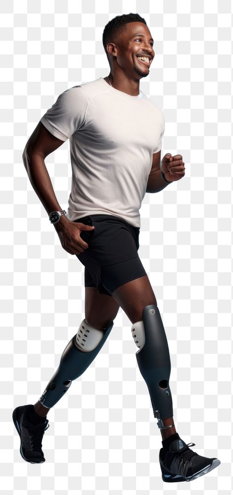 PNG  An happy black sport man with prosthetic leg running jogging sports. AI generated Image by rawpixel.