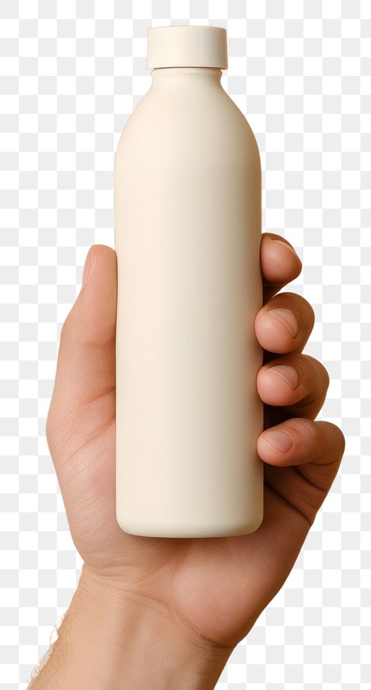 PNG  Dropper bottle mockup holding hand milk.