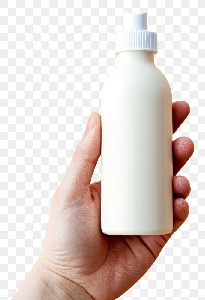 PNG  Dropper bottle mockup holding milk hand.