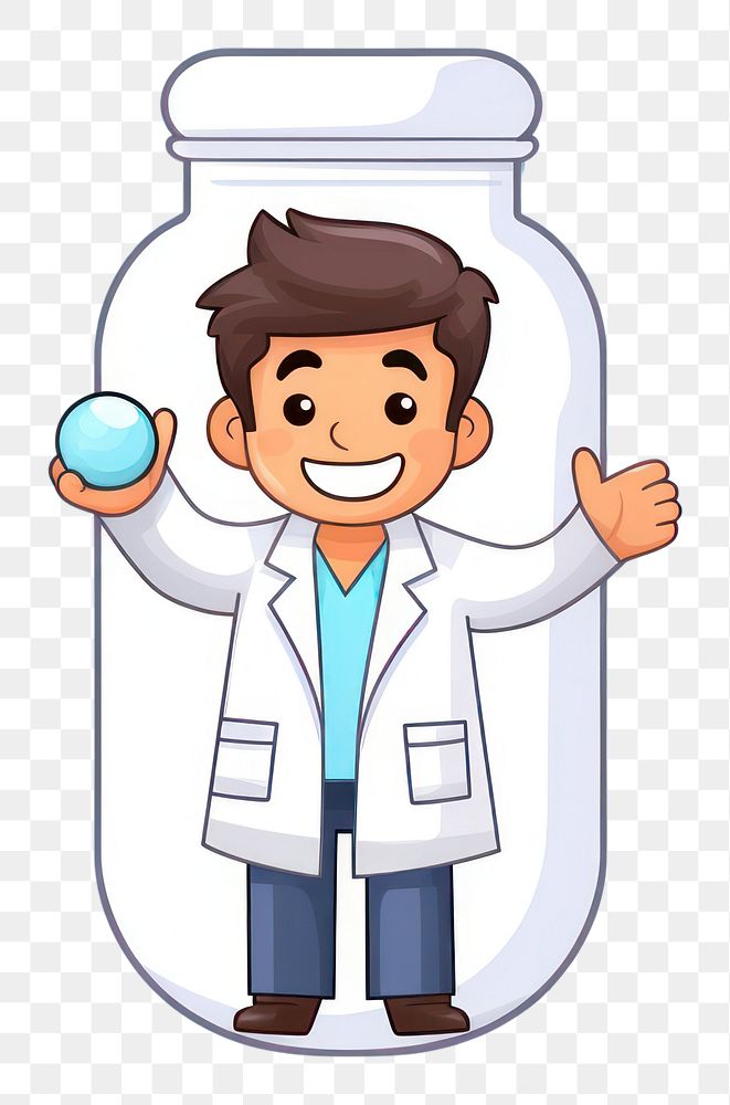 PNG  Pharmacist cartoon holding pill biochemistry stethoscope laboratory.