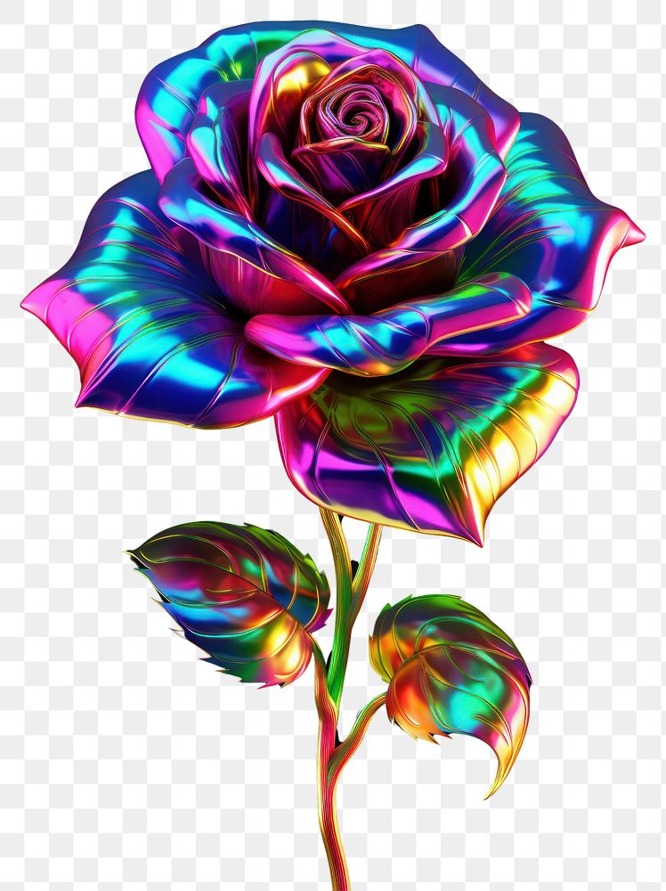 PNG  3D render of neon rose icon pattern purple flower.