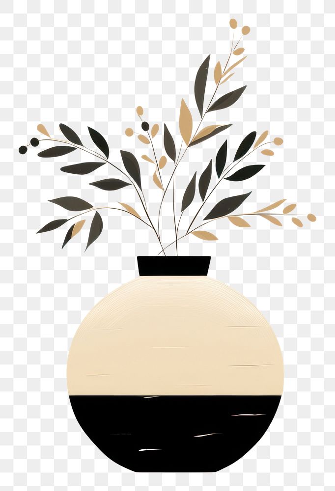 PNG Black and gold minimal vase plant wall art.