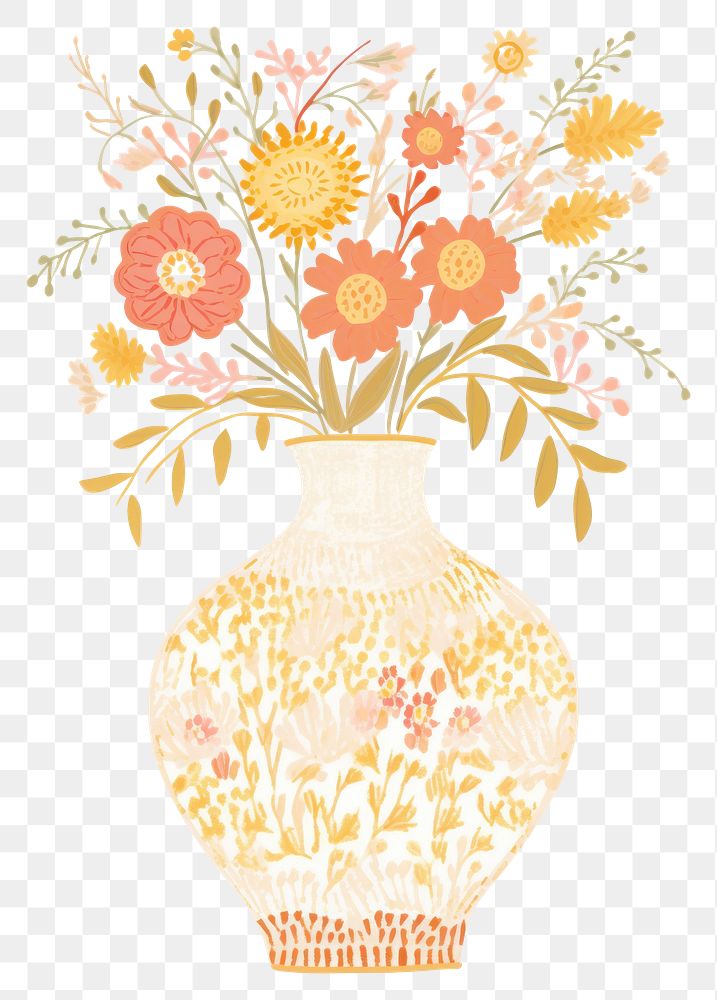 PNG Flower vase pattern art painting.