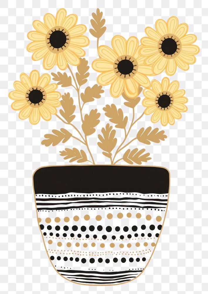 PNG Black and gold a flower pot pattern art sunflower.