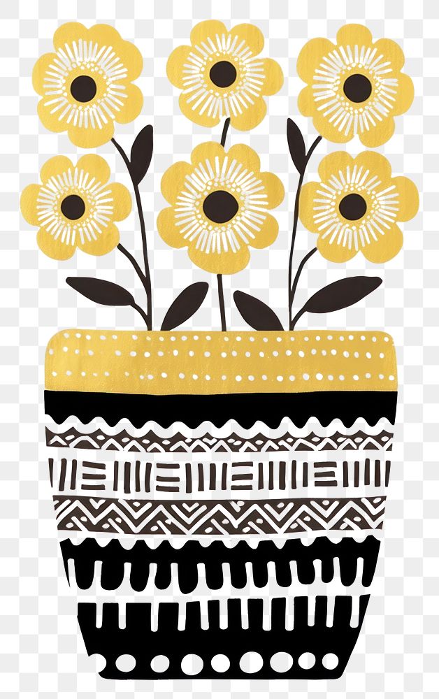 PNG Black and gold a flower pot pattern art sunflower.
