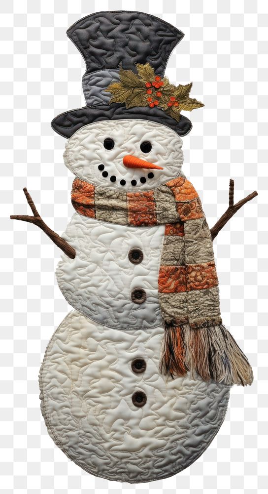 PNG  Embroidery of cute snowman winter anthropomorphic representation.